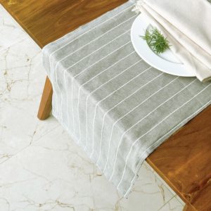 Classic Stripe Grey / White Reversible Linen Table Runner