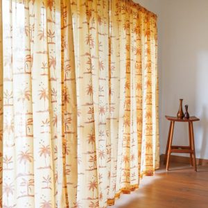 Nirvaanya Slub Sheer Cotton Curtain – Coconut tree -Golden Fleece